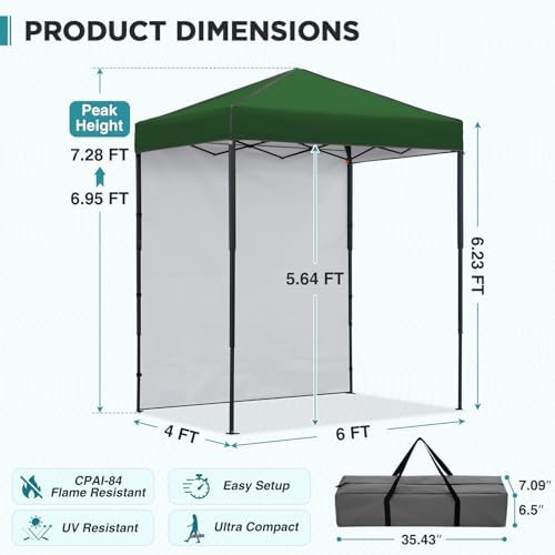 6x4 Instant Pop Up Canopy Tent with 1 Sidewall, Green in Green, alternate view 3