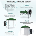 6x4 Instant Pop Up Canopy Tent with 1 Sidewall, Green in Green, alternate view 4