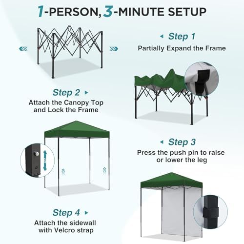 6x4 Instant Pop Up Canopy Tent with 1 Sidewall, Green in Green, alternate view 4