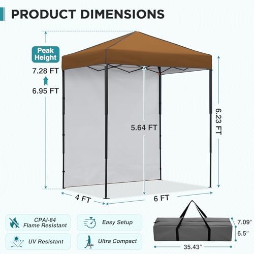 6x4 Instant Pop Up Canopy Tent with 1 Sidewall, Khaki in Khaki, alternate view 3