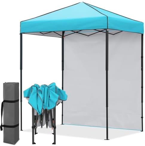 6x4 Instant Pop Up Canopy Tent with 1 Sidewall, Light Blue in Light Blue