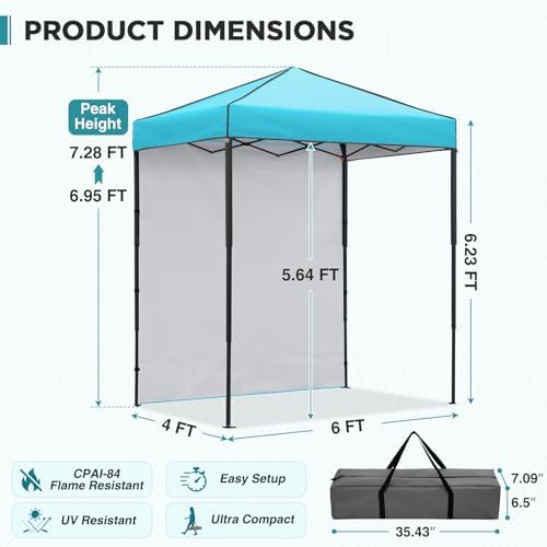 6x4 Instant Pop Up Canopy Tent with 1 Sidewall, Light Blue in Light Blue, alternate view 3