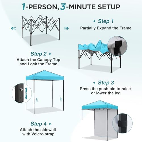 6x4 Instant Pop Up Canopy Tent with 1 Sidewall, Light Blue in Light Blue, alternate view 4