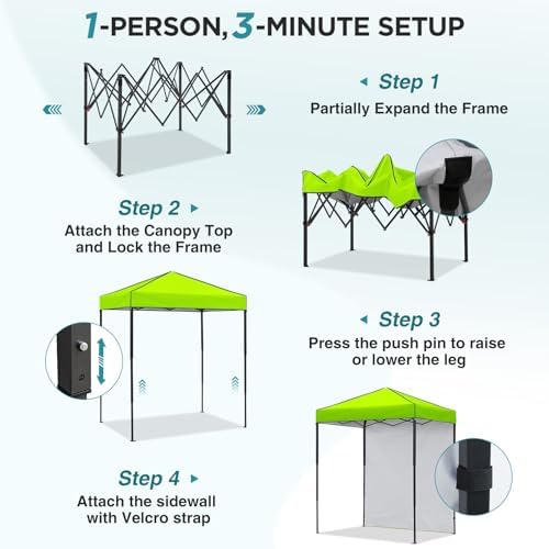 6x4 Instant Pop Up Canopy Tent with 1 Sidewall, Neon Green, alternate view 4