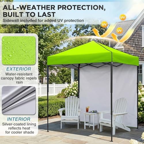 6x4 Instant Pop Up Canopy Tent with 1 Sidewall, Neon Green, alternate view 5