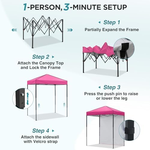 6x4 Instant Pop Up Canopy Tent with 1 Sidewall, Pink in Pink, alternate view 4