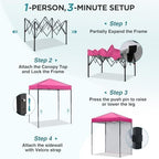 6x4 Instant Pop Up Canopy Tent with 1 Sidewall, Pink in Pink, alternate view 4