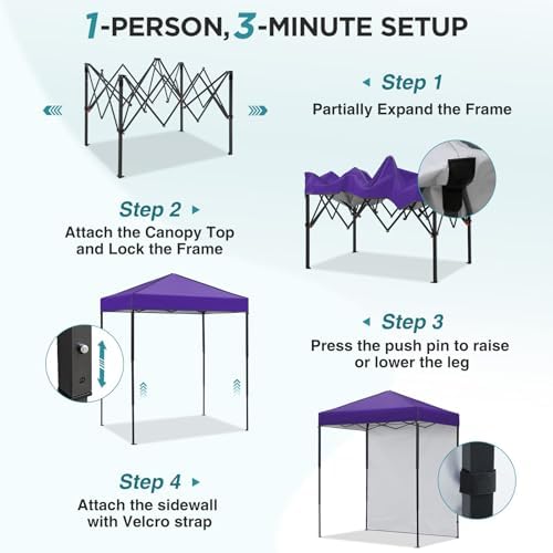 6x4 Instant Pop Up Canopy Tent with 1 Sidewall, Purple, alternate view 4