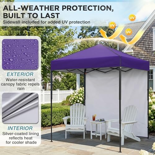 6x4 Instant Pop Up Canopy Tent with 1 Sidewall, Purple, alternate view 5