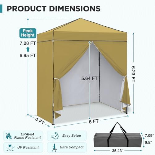 6x4 Instant Pop Up Canopy Tent with 4 Sidewalls, Beige in Beige, alternate view 3