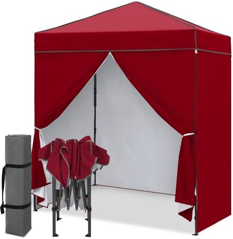 6x4 Instant Pop Up Canopy Tent with 4 Sidewalls, Burgundy