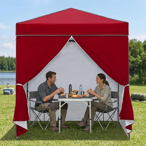 6x4 Instant Pop Up Canopy Tent with 4 Sidewalls, Burgundy, alternate view 2