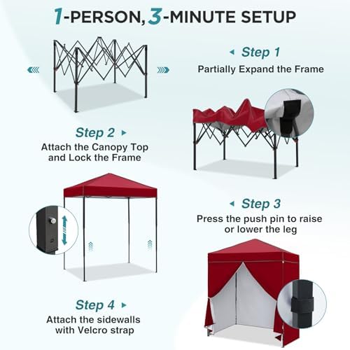 6x4 Instant Pop Up Canopy Tent with 4 Sidewalls, Burgundy, alternate view 4