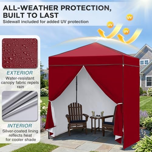 6x4 Instant Pop Up Canopy Tent with 4 Sidewalls, Burgundy, alternate view 5