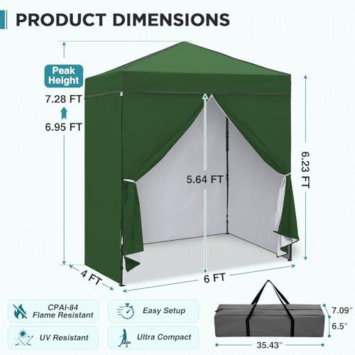 6x4 Instant Pop Up Canopy Tent with 4 Sidewalls, Green in Green, alternate view 3