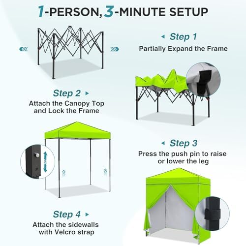6x4 Instant Pop Up Canopy Tent with 4 Sidewalls, Neon Green, alternate view 4