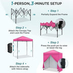 6x4 Instant Pop Up Canopy Tent with 4 Sidewalls, Pink in Pink, alternate view 4