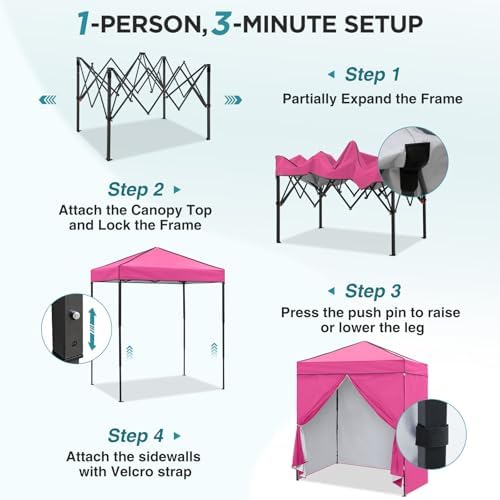 6x4 Instant Pop Up Canopy Tent with 4 Sidewalls, Pink in Pink, alternate view 4