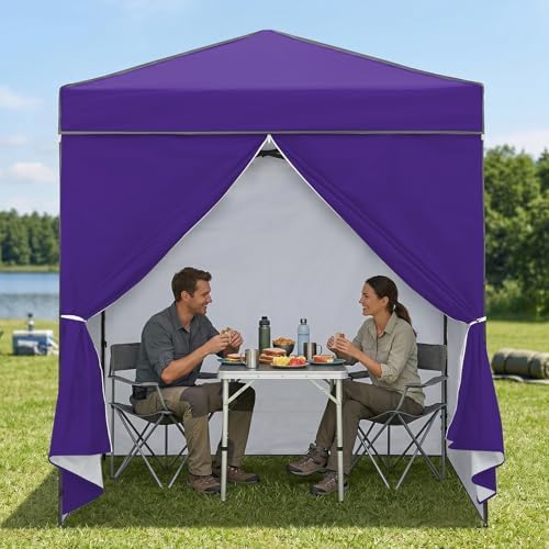 6x4 Instant Pop Up Canopy Tent with 4 Sidewalls, Purple, alternate view 2
