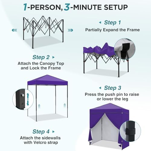 6x4 Instant Pop Up Canopy Tent with 4 Sidewalls, Purple, alternate view 4