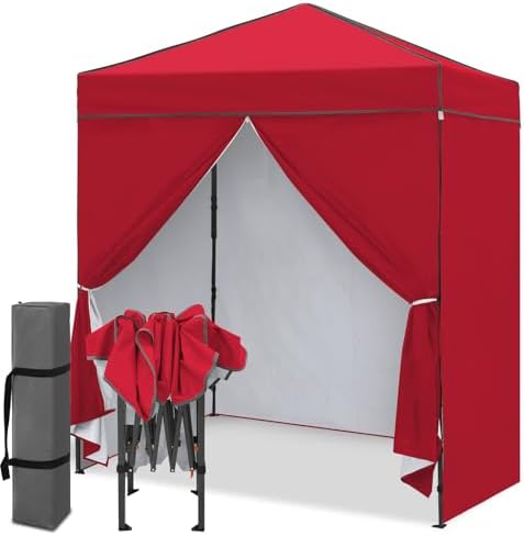 6x4 Instant Pop Up Canopy Tent with 4 Sidewalls, Red in Red