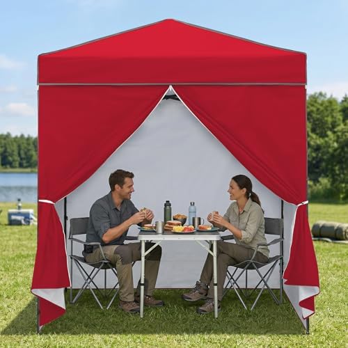 6x4 Instant Pop Up Canopy Tent with 4 Sidewalls, Red in Red, alternate view 2