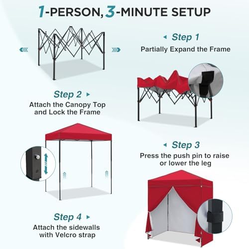 6x4 Instant Pop Up Canopy Tent with 4 Sidewalls, Red in Red, alternate view 4