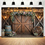 6x4ft Country Wedding Photography Backdrop Rustic Barn Door Photography Backdrop Farmhouse Pink Flower Cabin, alternate view