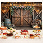 6x4ft Country Wedding Photography Backdrop Rustic Barn Door Photography Backdrop Farmhouse Pink Flower Cabin, alternate view