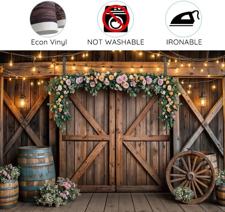 6x4ft Country Wedding Photography Backdrop Rustic Barn Door Photography Backdrop Farmhouse Pink Flower Cabin, alternate view