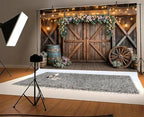 6x4ft Country Wedding Photography Backdrop Rustic Barn Door Photography Backdrop Farmhouse Pink Flower Cabin, alternate view
