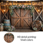 6x4ft Country Wedding Photography Backdrop Rustic Barn Door Photography Backdrop Farmhouse Pink Flower Cabin, alternate view