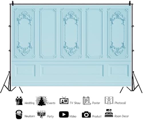 6x4ft Light Blue Vintage Room Inside Backdrop European Frame Modern House French Castle Cementery Wall Retro, alternate view