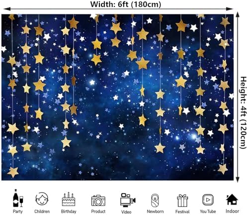 6x4ft Twinkle Twinkle Little Star Backdrops Navy Blue Galaxy Starry Night Gold Stars Photography Background for, alternate