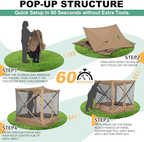 6x6 FT Pop up Gazebo, Popup Canopy Tent, Waterproof Screened in Gazebos, Portable Outdoor Small Screen Tents Sun, alternate