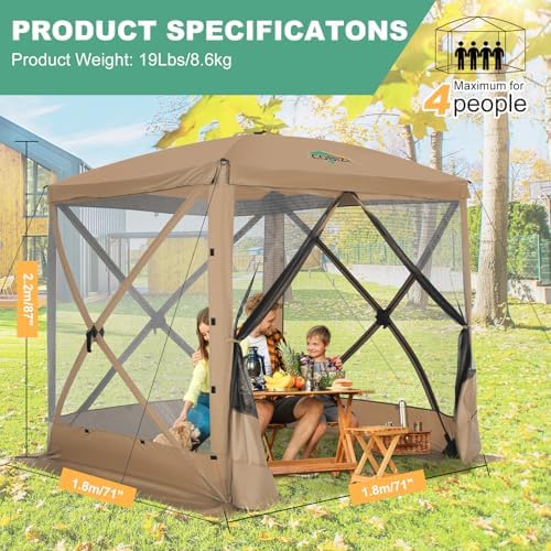 6x6 FT Pop up Gazebo, Popup Canopy Tent, Waterproof Screened in Gazebos, Portable Outdoor Small Screen Tents Sun, alternate
