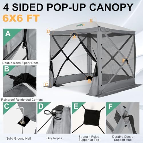 6x6 FT Pop up Gazebo Tent, Screen Tent with Sidewalls, Waterproof Portable Outdoor Small Screen Tents Sun, alternate view 7