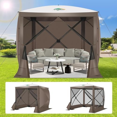 6x6 Pop Up Gazebo, Screen Tent with Carry Bag & Ground Stakes, Brown in Brown