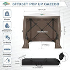 6x6 Pop Up Gazebo, Screen Tent with Carry Bag & Ground Stakes, Brown in Brown, alternate view 2