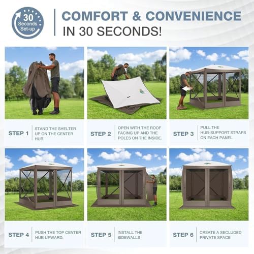 6x6 Pop Up Gazebo, Screen Tent with Carry Bag & Ground Stakes, Brown in Brown, alternate view 4
