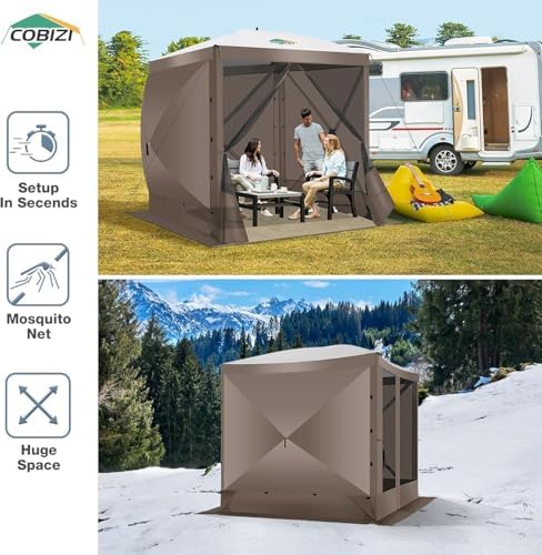 6x6 Pop Up Gazebo, Screen Tent with Carry Bag & Ground Stakes, Brown in Brown, alternate view 5