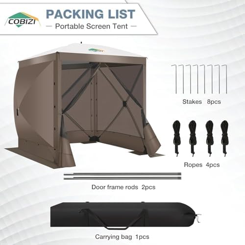 6x6 Pop Up Gazebo, Screen Tent with Carry Bag & Ground Stakes, Brown in Brown, alternate view 6