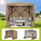 6x6 Pop Up Gazebo, Screen Tent with Carry Bag & Ground Stakes, Khaki in Khaki