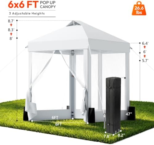 6x6ft Pop-Up Canopy Tent with 4 Removable Clear PVC Sidewalls in 6x6ft, alternate view 2