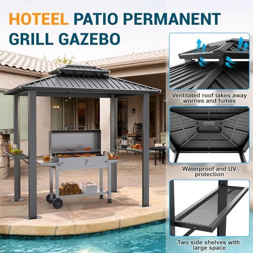 6x8 Hardtop Grill Gazebo, Outdoor Patio BBQ Gazebo with Galvanized Steel Double Roof, Hardtop Barbecue Canopy, alternate view