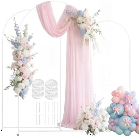 7.2/6.6/6Ft White Arch Backdrop Stand Set 3 for Wedding Party Balloon in 7.2FT/6.6FT/6Ft in White