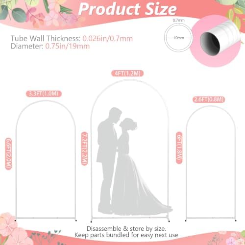 7.2/6.6/6Ft White Arch Backdrop Stand Set 3 for Wedding Party Balloon in 7.2FT/6.6FT/6Ft in White, alternate view 2