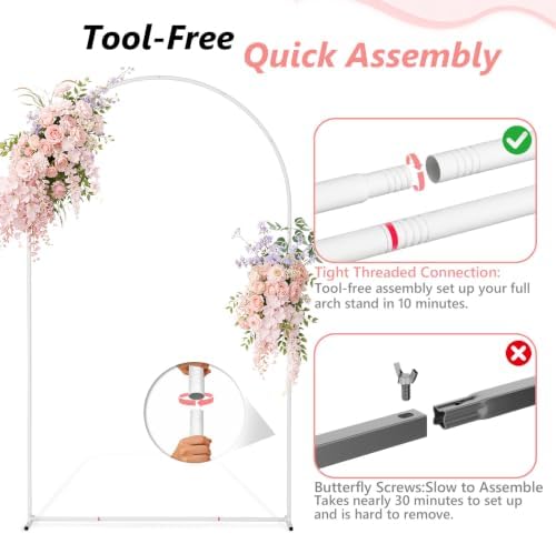 7.2/6.6/6Ft White Arch Backdrop Stand Set 3 for Wedding Party Balloon in 7.2FT/6.6FT/6Ft in White, alternate view 4
