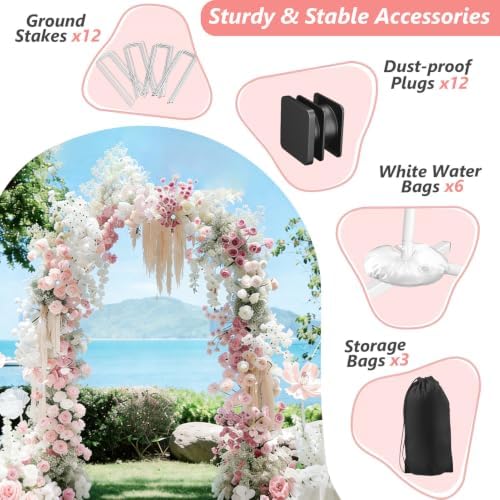 7.2/6.6/6Ft White Arch Backdrop Stand Set 3 for Wedding Party Balloon in 7.2FT/6.6FT/6Ft in White, alternate view 5