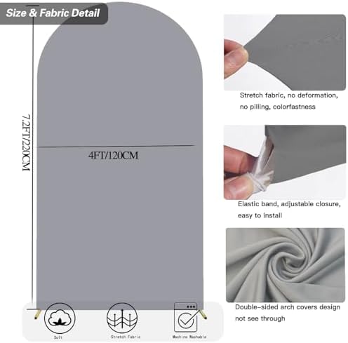 7.2 FT Arch Backdrop Cover, Wedding Light Grey Arch Covers Stretchy Backdrop Spandex Fitted for Chiara Stand, alternate view